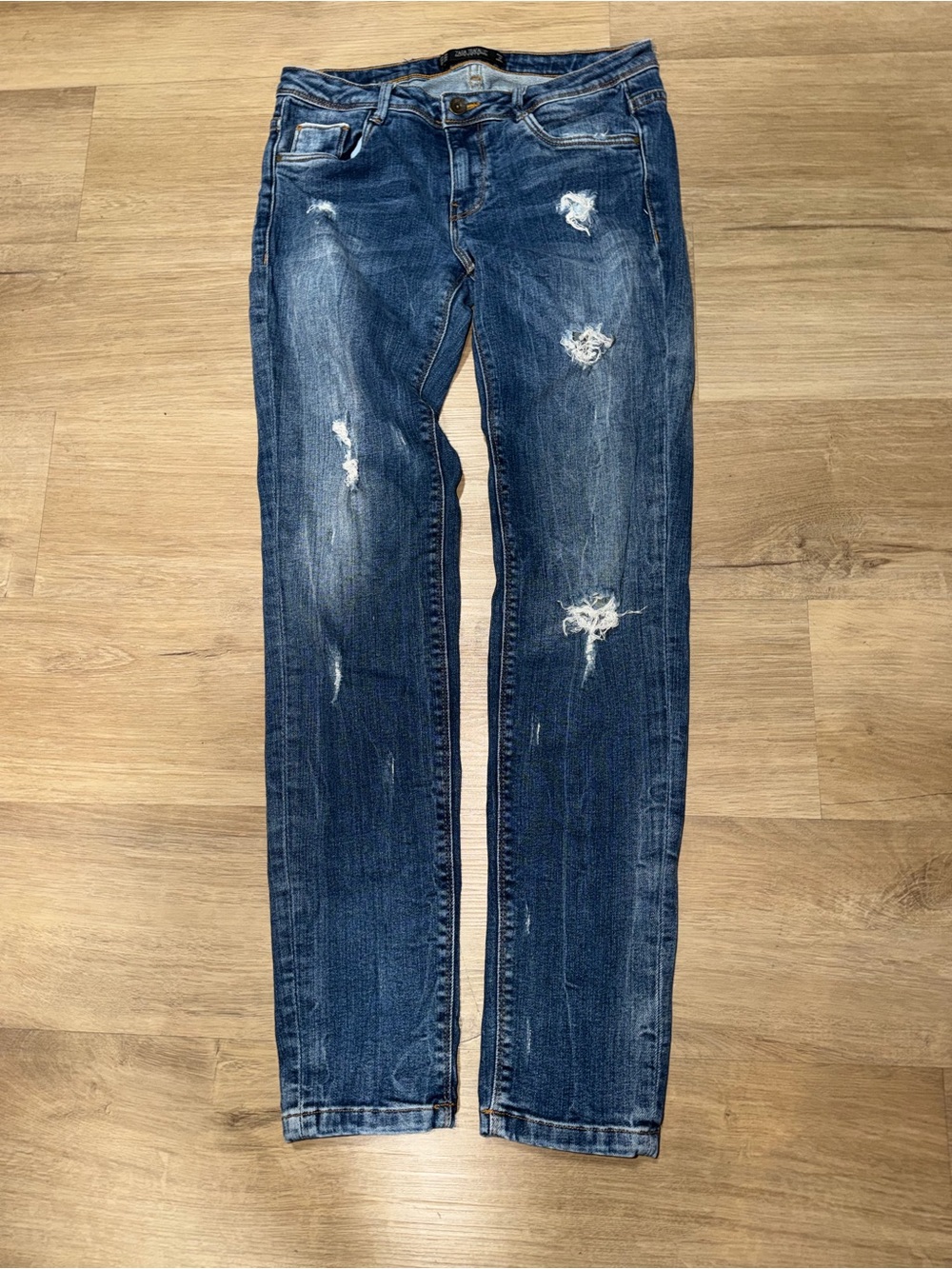 Zara Women's Ripped Skinny Jeans - Blue
